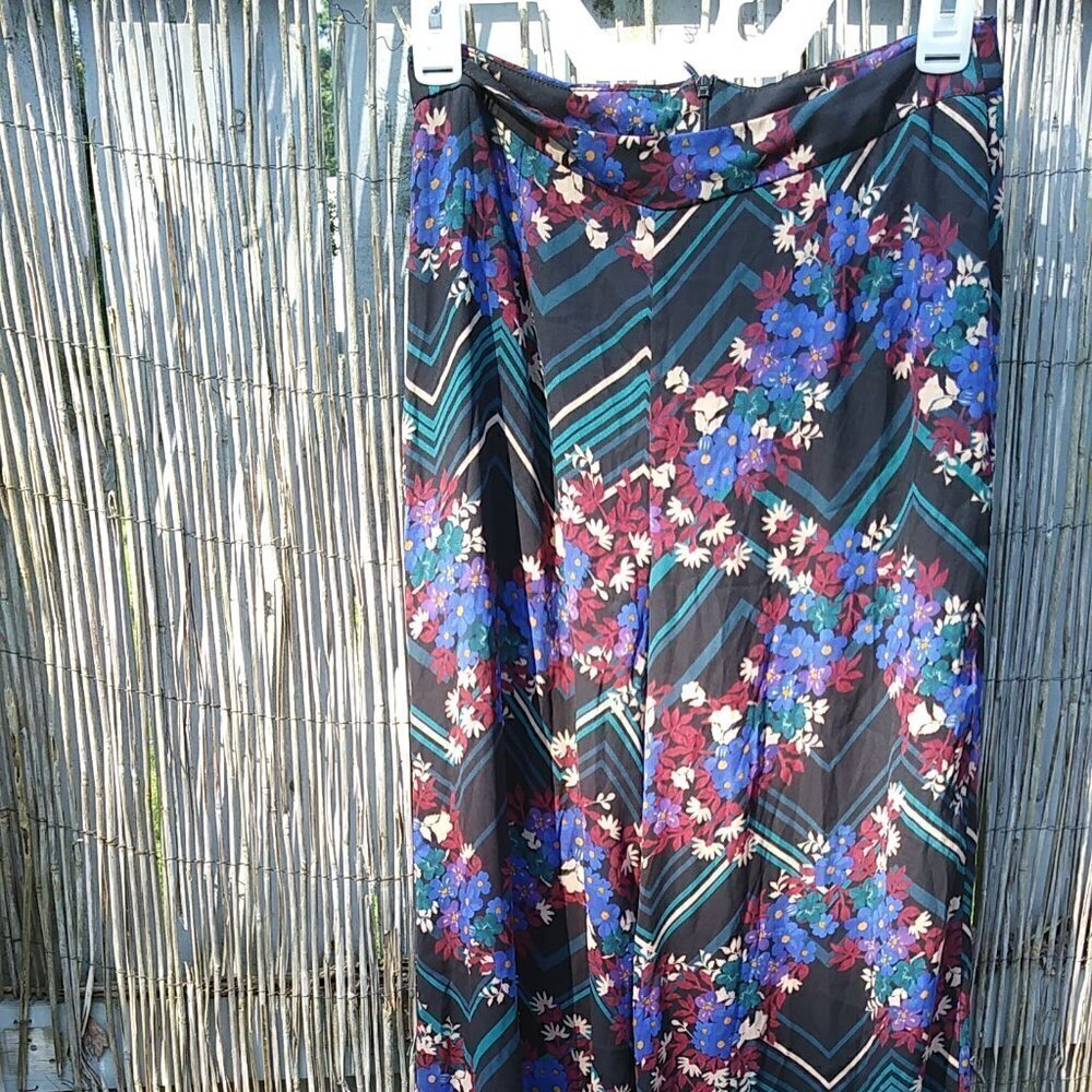 Lush Black Multicolor Floral Loose Flowing Wide Leg Gauzy Pants - S